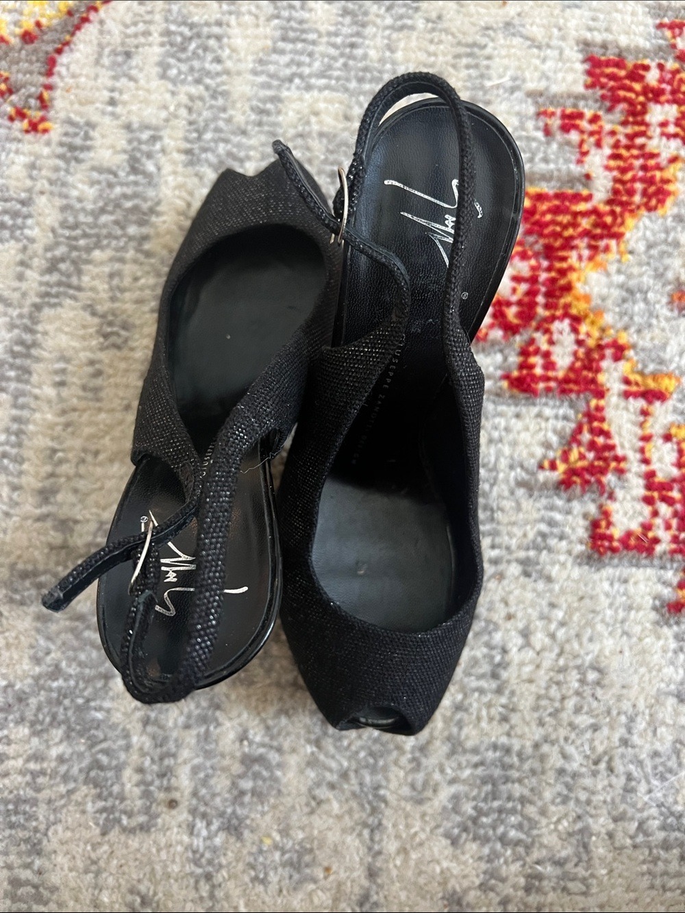Giuseppe Zanotti Black Peep Toe Slingback Platform Pumps 7.5 Designer Evening - Picture 9 of 11
